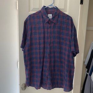 OFS Purplish-blue/red  checked button down fitted 10% linen shirt Size 44
